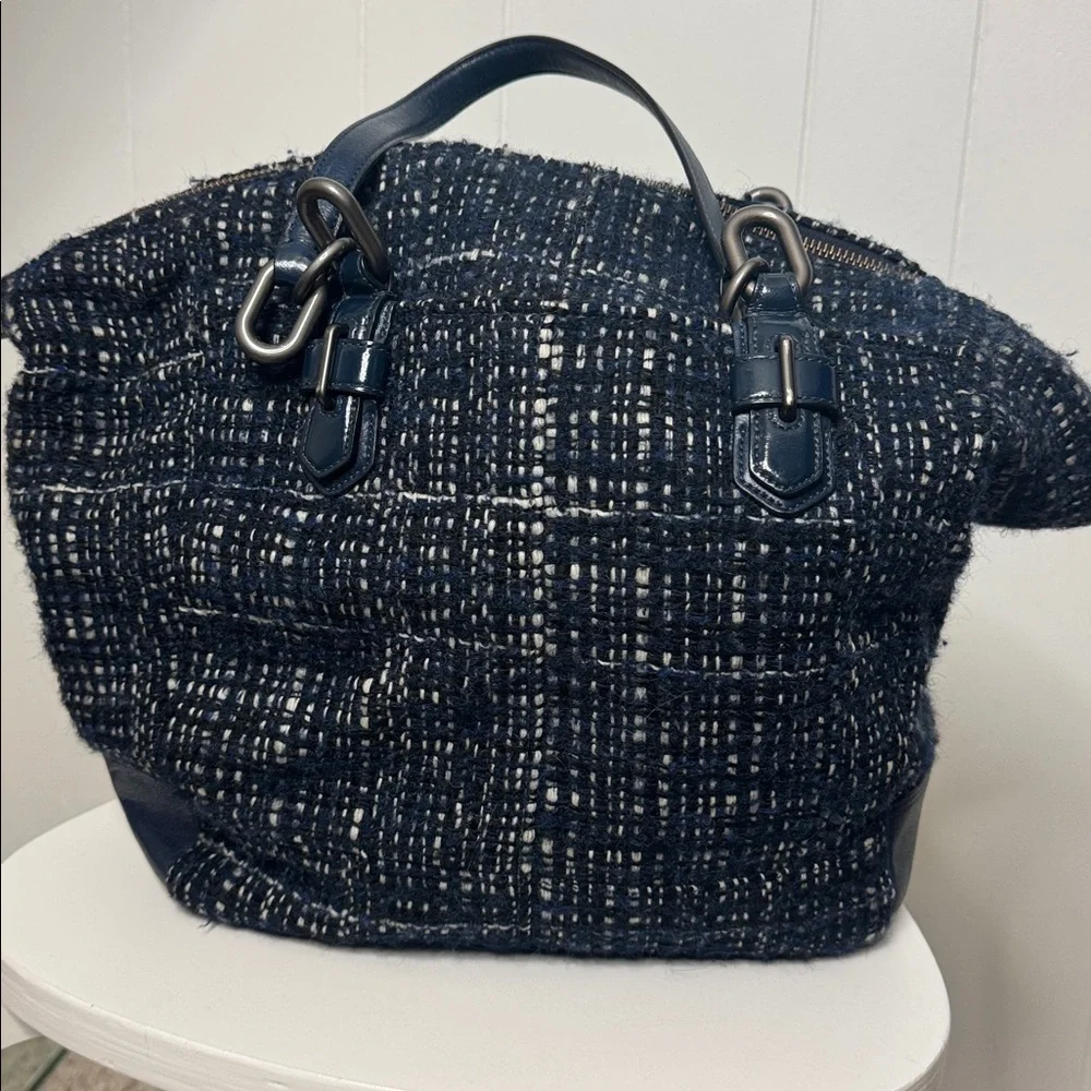 Coach Chelsea Boucle Mersin tweed shoulder tote blue tones large purse